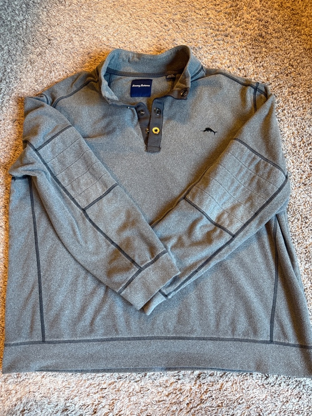 Men’s Tommy Bahama Heathered Gray Pullover with Contrast Stitching